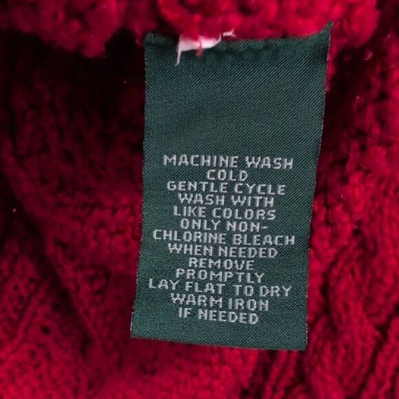 Ralph Lauren Cable Knit Mock Neck Fishermans Sweater Madison Red Size L - Picture 7 of 9